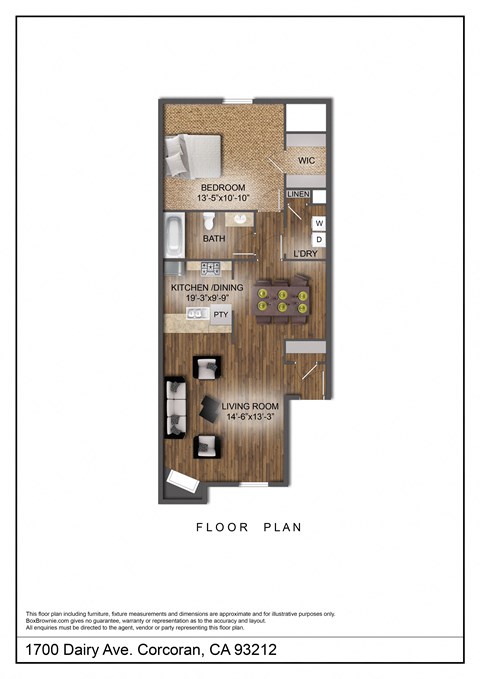 Floor plan for 1 bed, 1 bath, 840 sqft